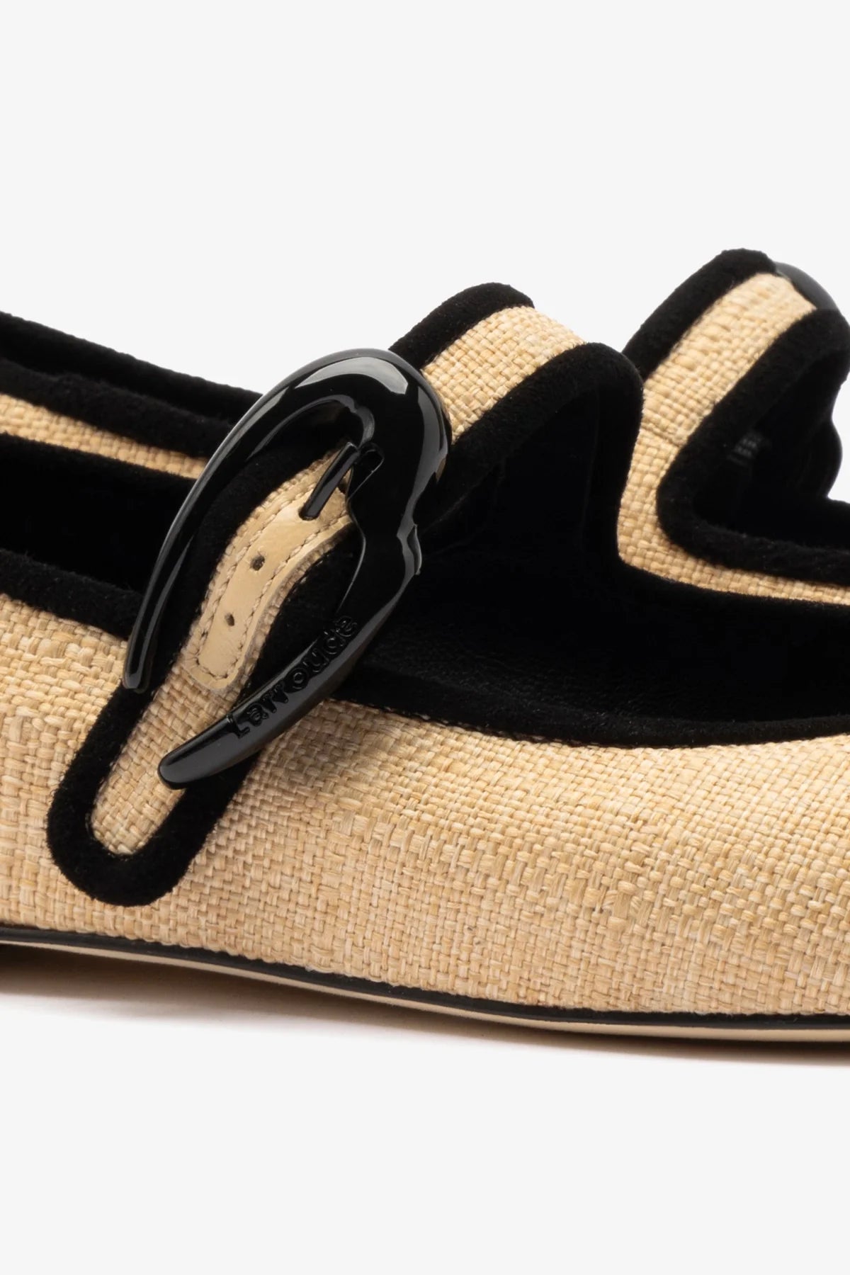 Verona Ballet Flat In Beige Raffia and Black Trimming - Image 4