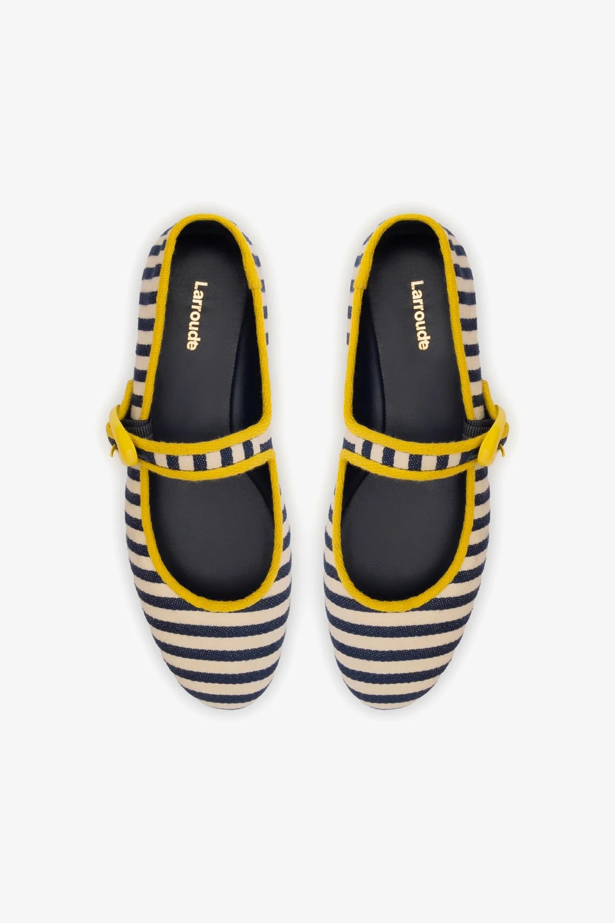 Verona Ballet Flat In Navy and Natural Striped Fabric and Lemonade Trimming - Image 3
