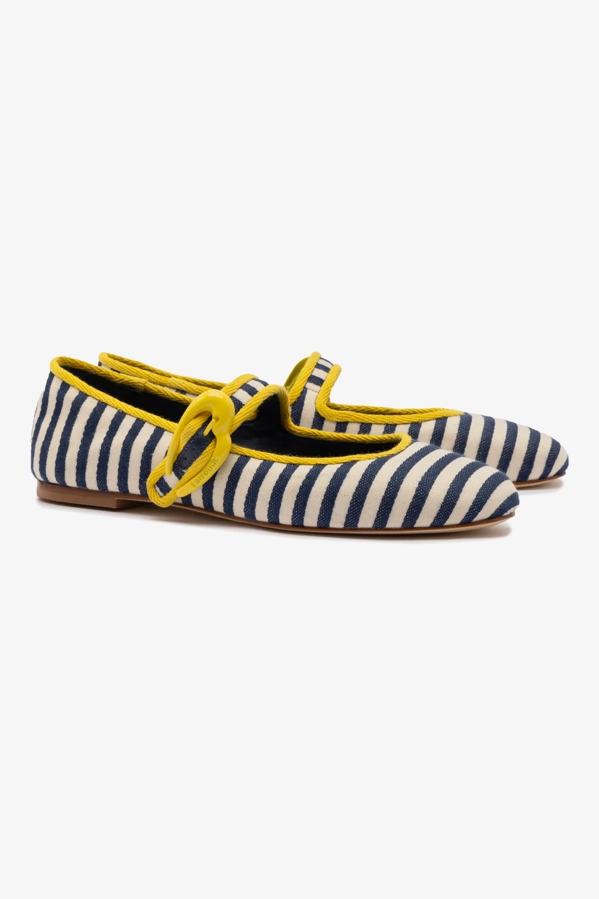 Verona Ballet Flat In Navy and Natural Striped Fabric and Lemonade Trimming - Image 2