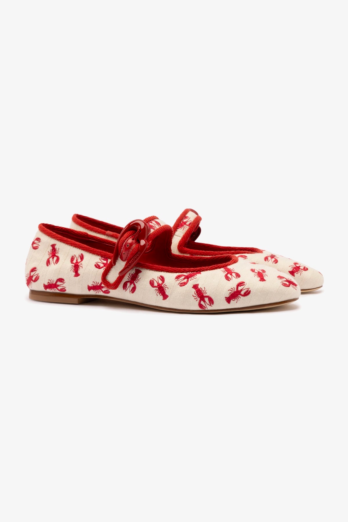 Verona Ballet Flat In White Striped Fabric and Lobster Embroidery - Image 2