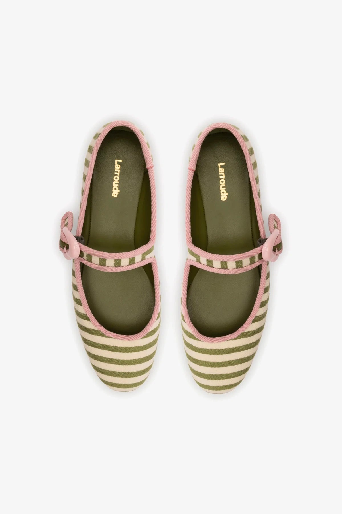 Verona Ballet Flat In Seaweed and Natural Striped Fabric and Tulip Trimming - Image 3