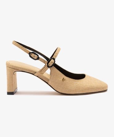 Georgina Pump In Beige Raffia and Black Trimming
