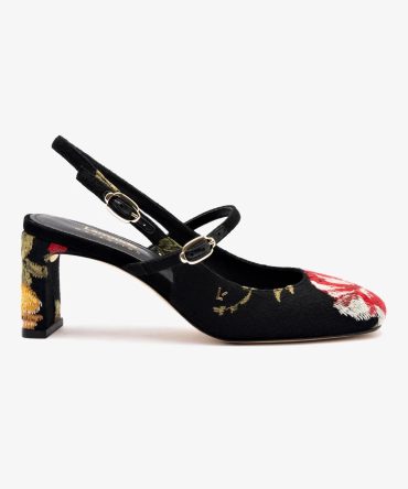 Larroudé x Markarian Pump In Black Wool and Floral Embroidery