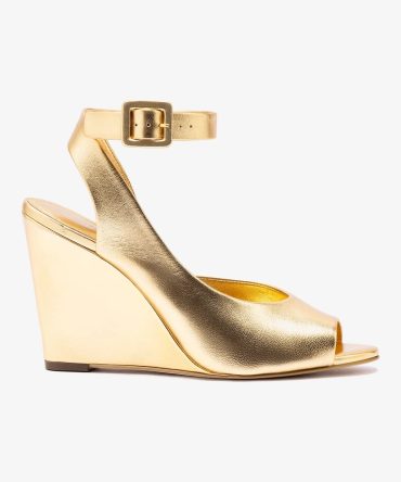 Deena By Larroudé Wedge Sandal In Gold Metallic Leather