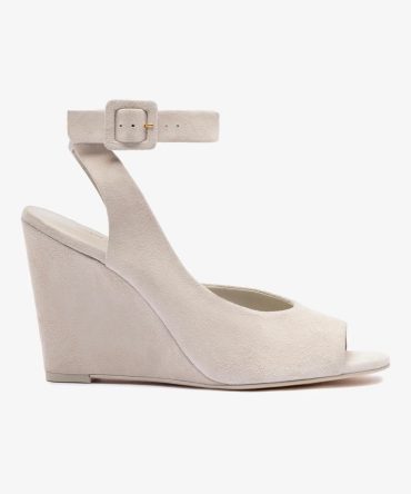 Deena By Larroudé Wedge Sandal In Mushroom Grey Suede