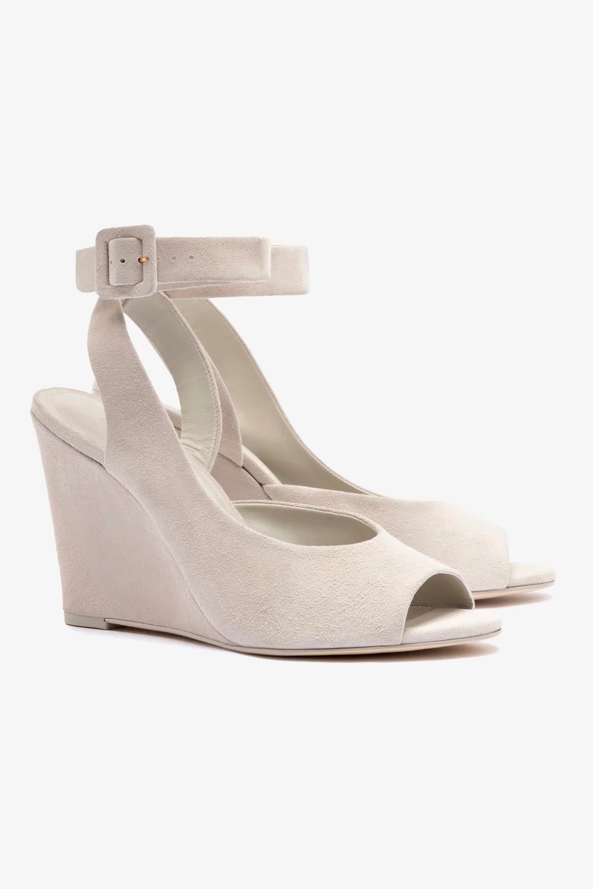 Deena By Larroudé Wedge Sandal In Mushroom Grey Suede - Image 2