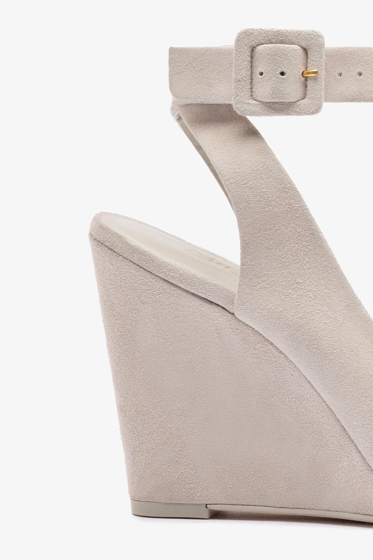 Deena By Larroudé Wedge Sandal In Mushroom Grey Suede - Image 4