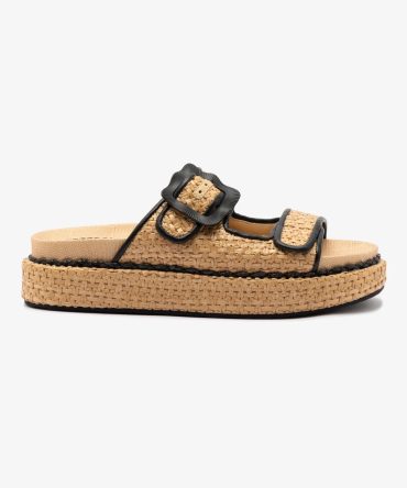 Maui Slide In Tapestry Natural Raffia and Black Trimming