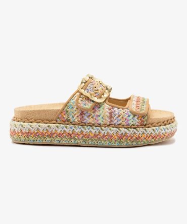 Maui Slide In Tapestry Rainbow Raffia and Beige Trimming