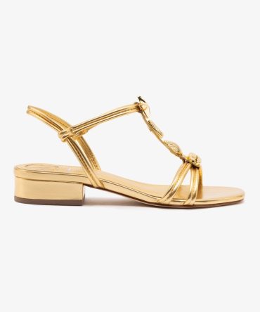 Shelly Flat Sandal In Gold Metallic Leather