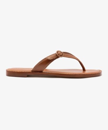 Mary Kate Flat Sandal In Caramel Leather