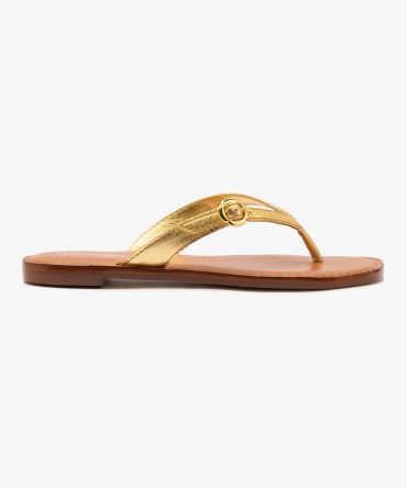 Mary Kate Flat Sandal In Gold Metallic Leather