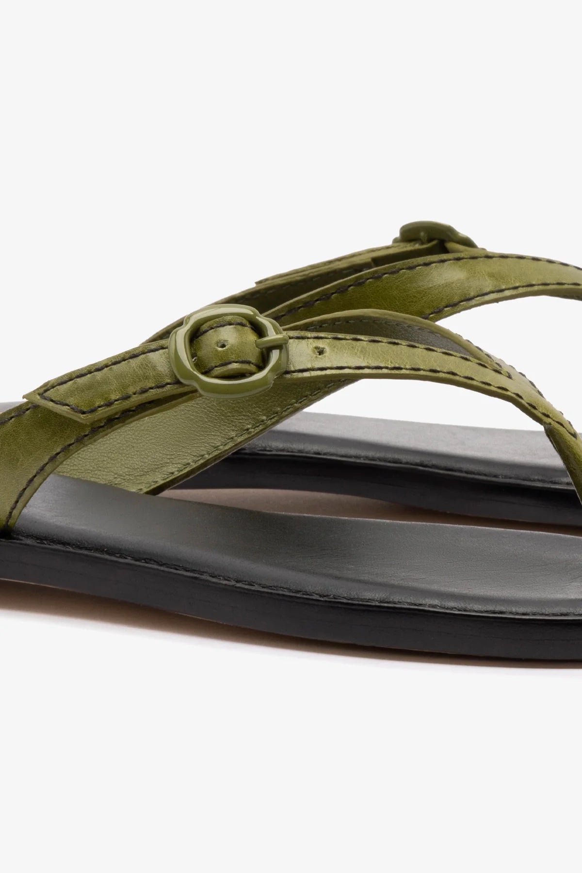 Mary Kate Flat Sandal In Seaweed Leather - Image 4