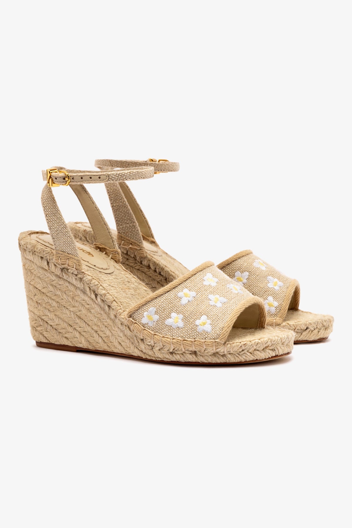 Letizia Espadrille Wedge In Raw Linen and Daisy Embroidery - Image 2