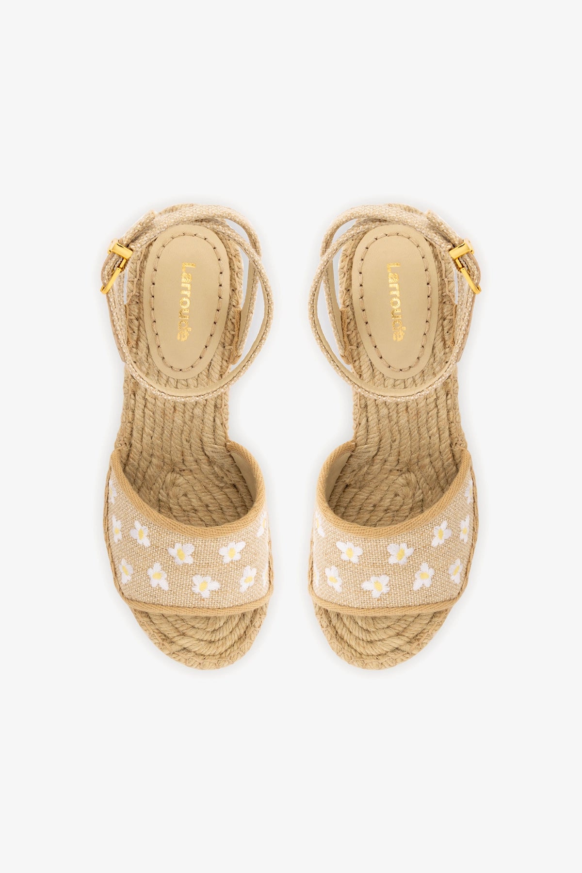 Letizia Espadrille Wedge In Raw Linen and Daisy Embroidery - Image 3