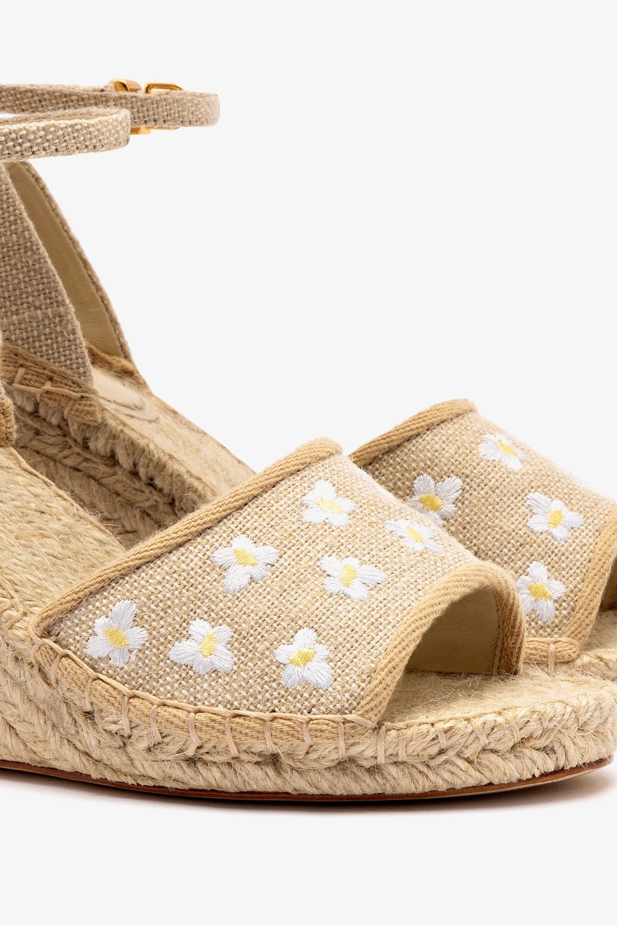 Letizia Espadrille Wedge In Raw Linen and Daisy Embroidery - Image 4