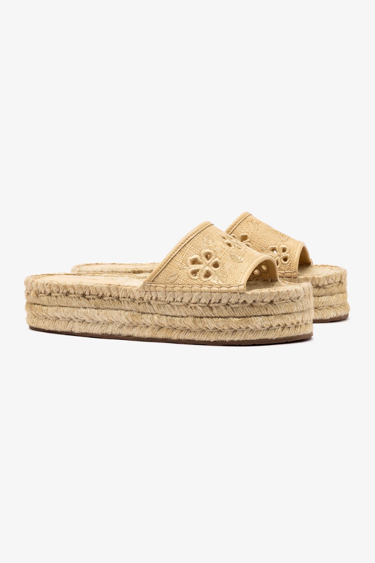 Letizia Espadrille Flatform In Beige Raffia and Hibiscus Broderie - Image 2