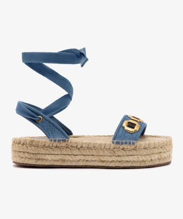 Milan Espadrille Flatform In Blue Stoned Denim