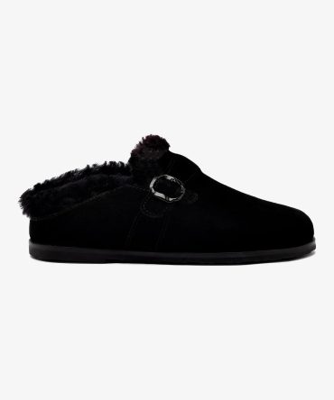 Milan Fur Clog In Black Suede
