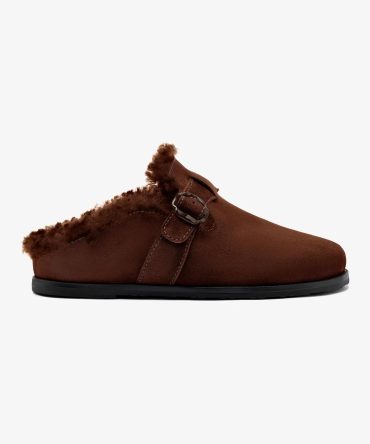 Milan Fur Clog In Brown Suede