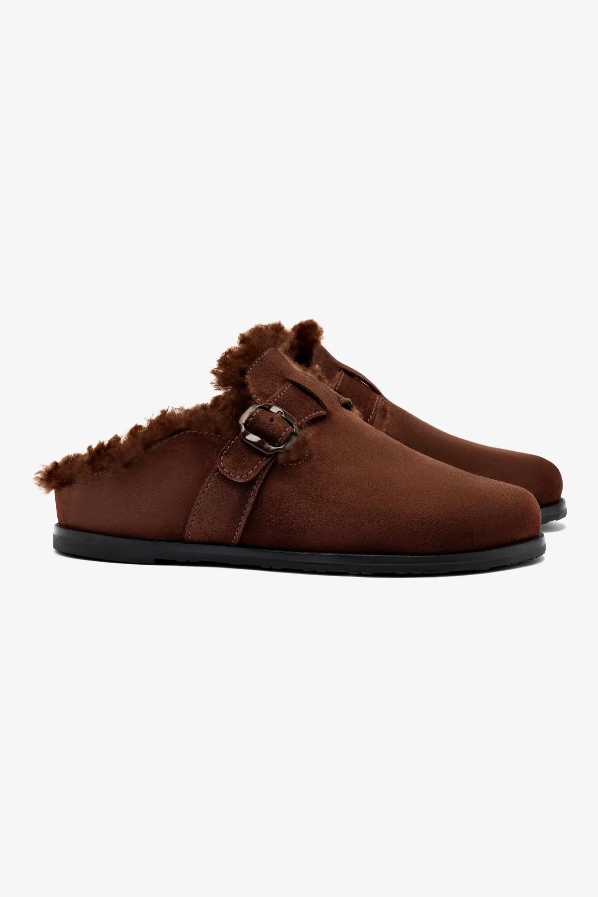 Milan Fur Clog In Brown Suede - Image 2