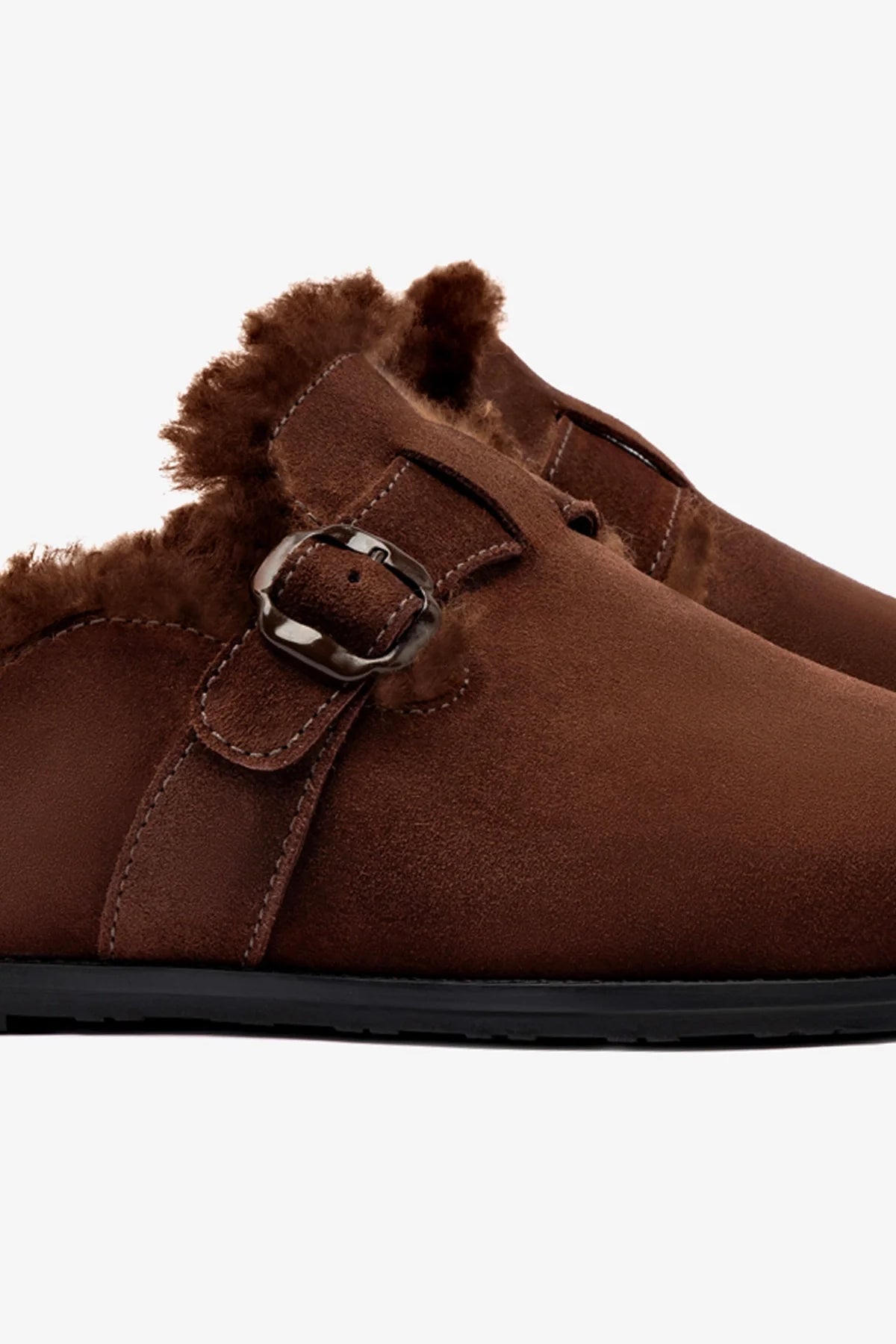 Milan Fur Clog In Brown Suede - Image 4