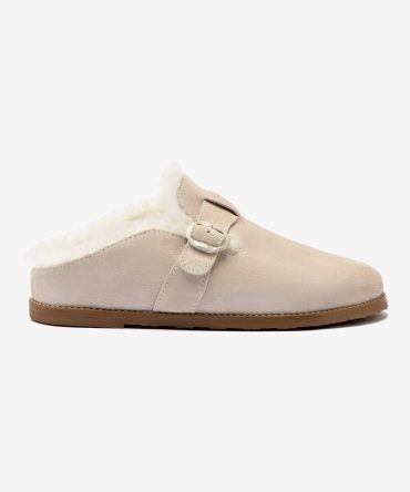Milan Fur Clog In Mushroom Grey Suede