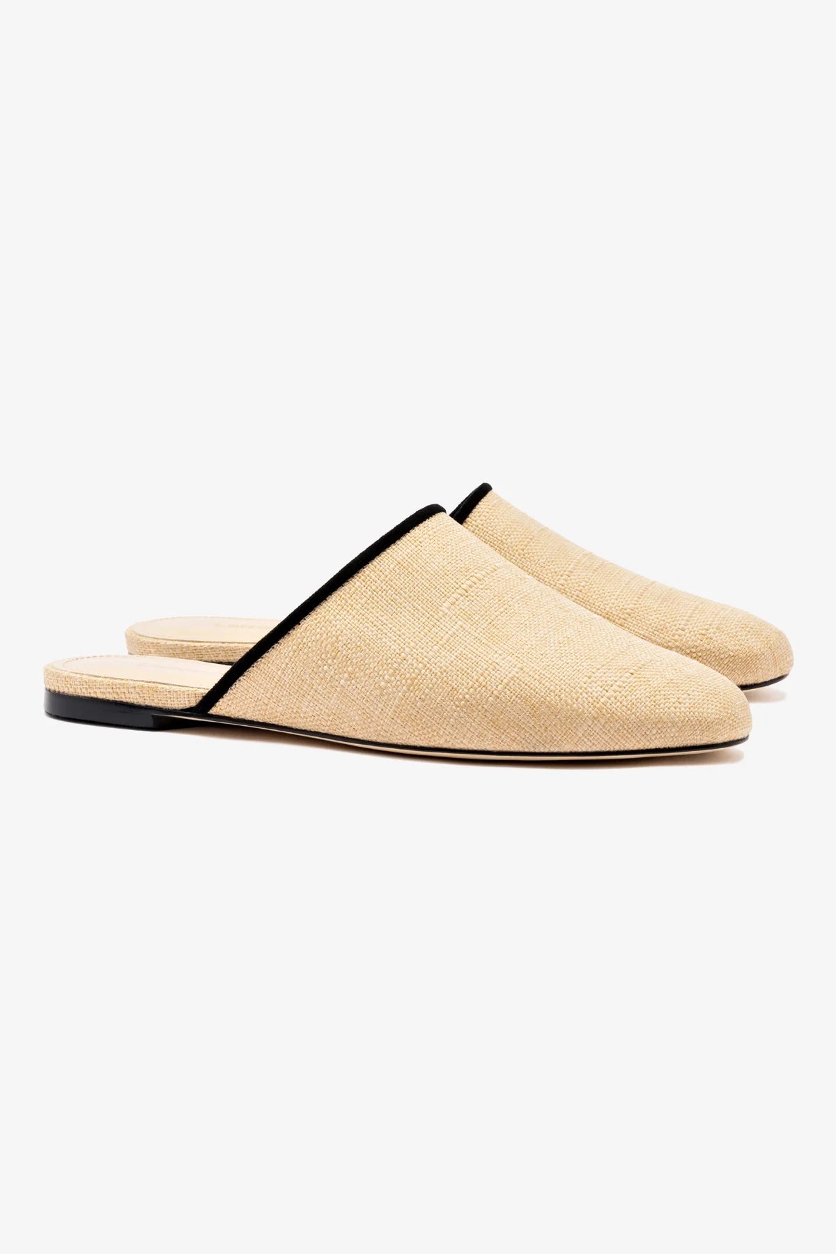 Venice Flat Mule In Beige Raffia and Black Trimming - Image 2