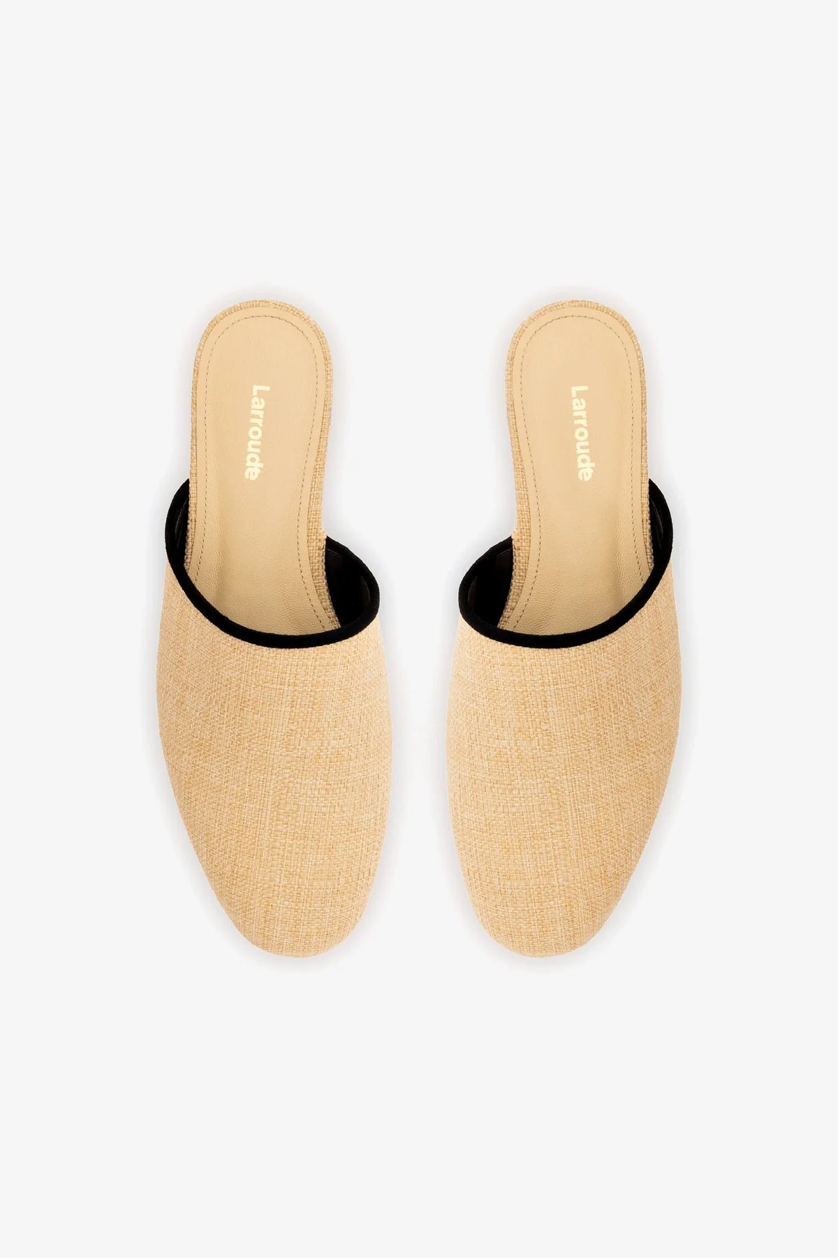 Venice Flat Mule In Beige Raffia and Black Trimming - Image 3