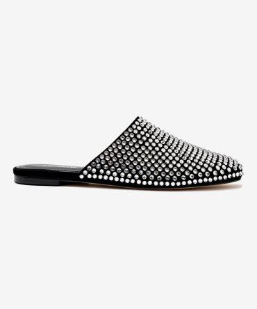 Venice Flat Mule Crystal In Black Suede