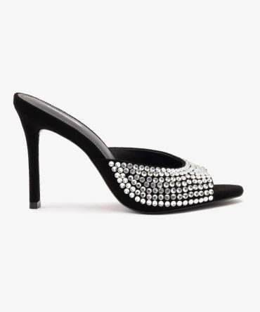Jasmine Hi Mule In Black Suede and Crystals