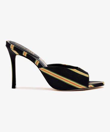 Larroudé x Jonathan Cohen Mule In Black Striped Satin