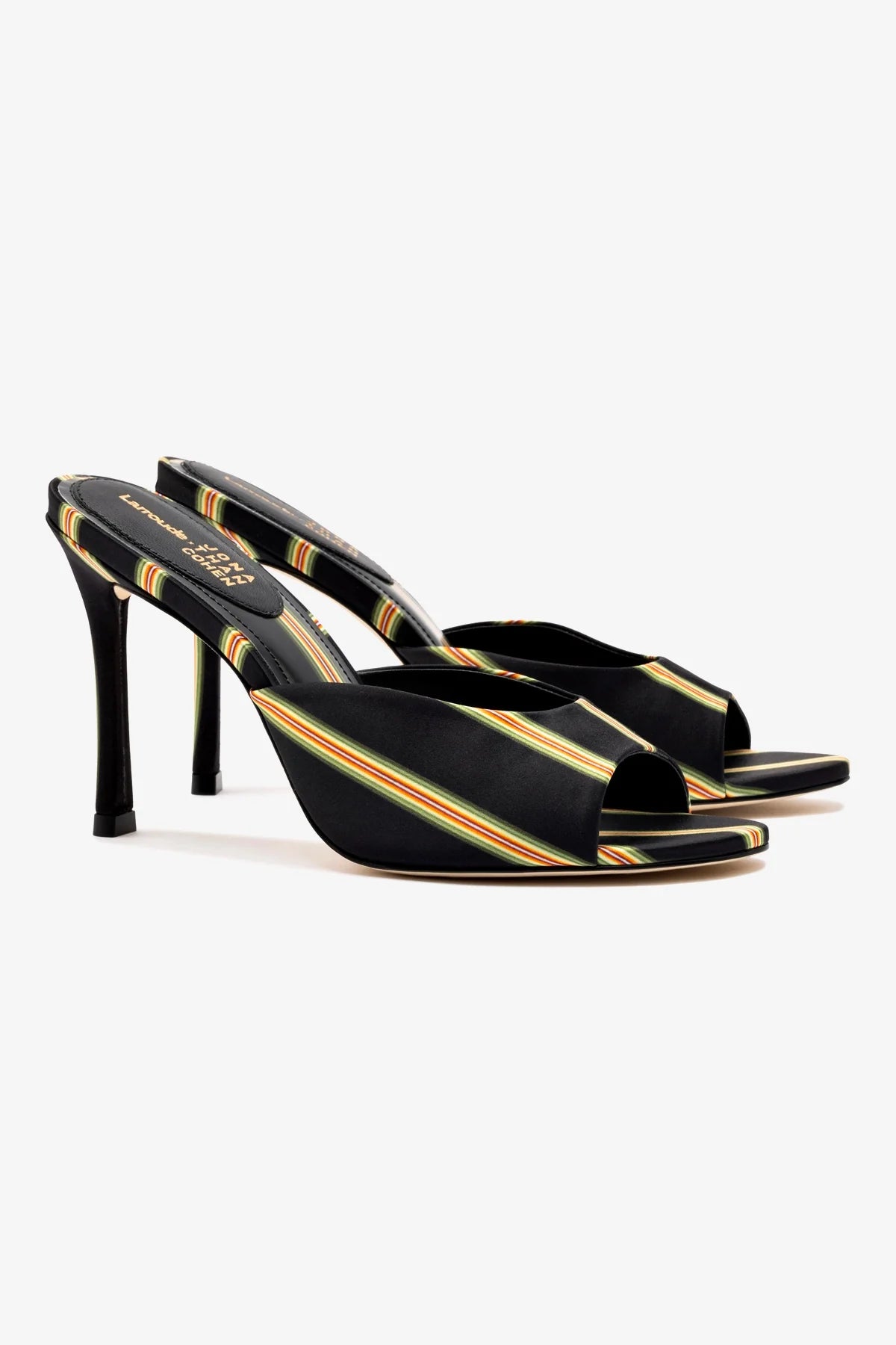 Larroudé x Jonathan Cohen Mule In Black Striped Satin - Image 2