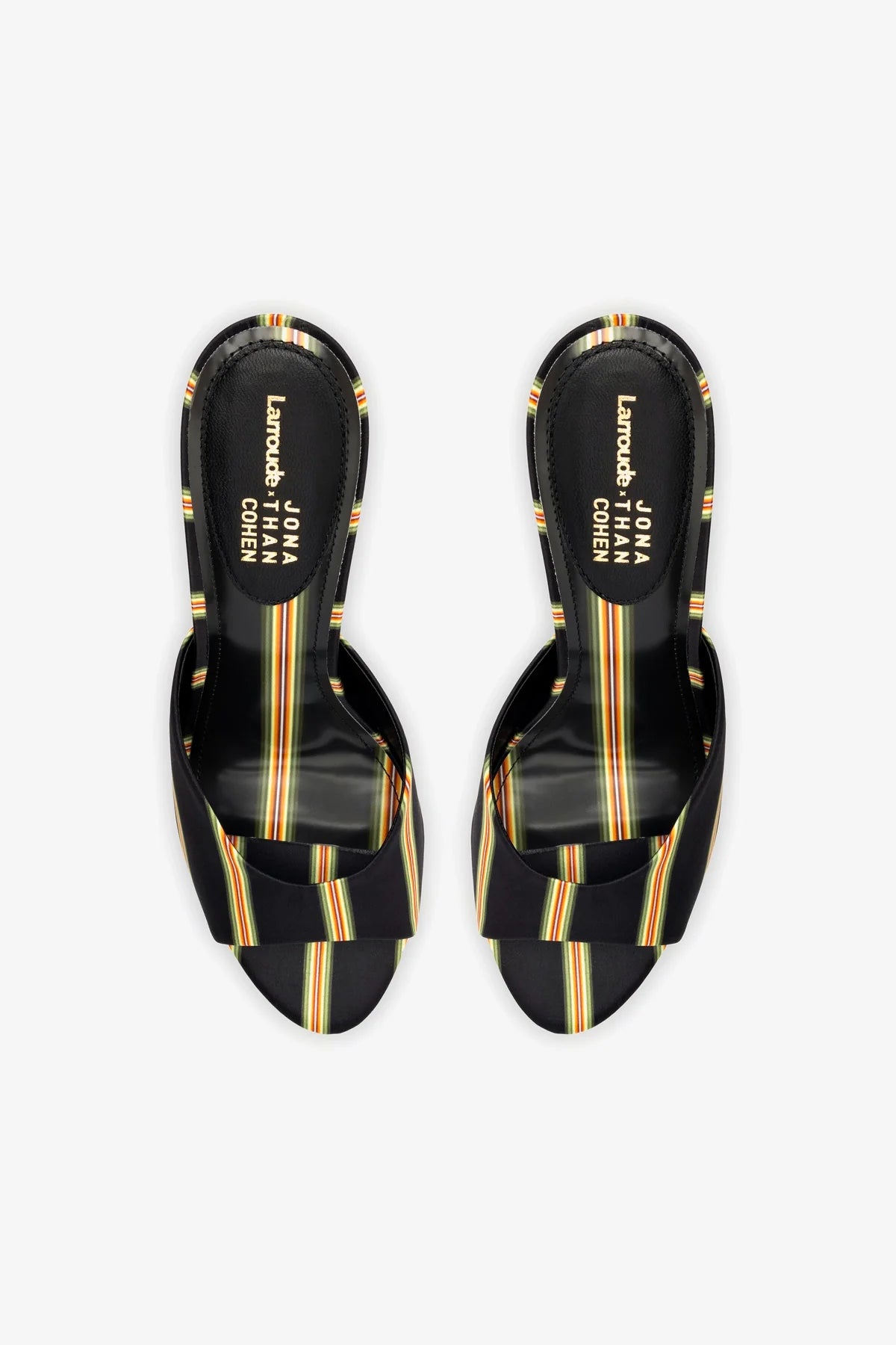 Larroudé x Jonathan Cohen Mule In Black Striped Satin - Image 3