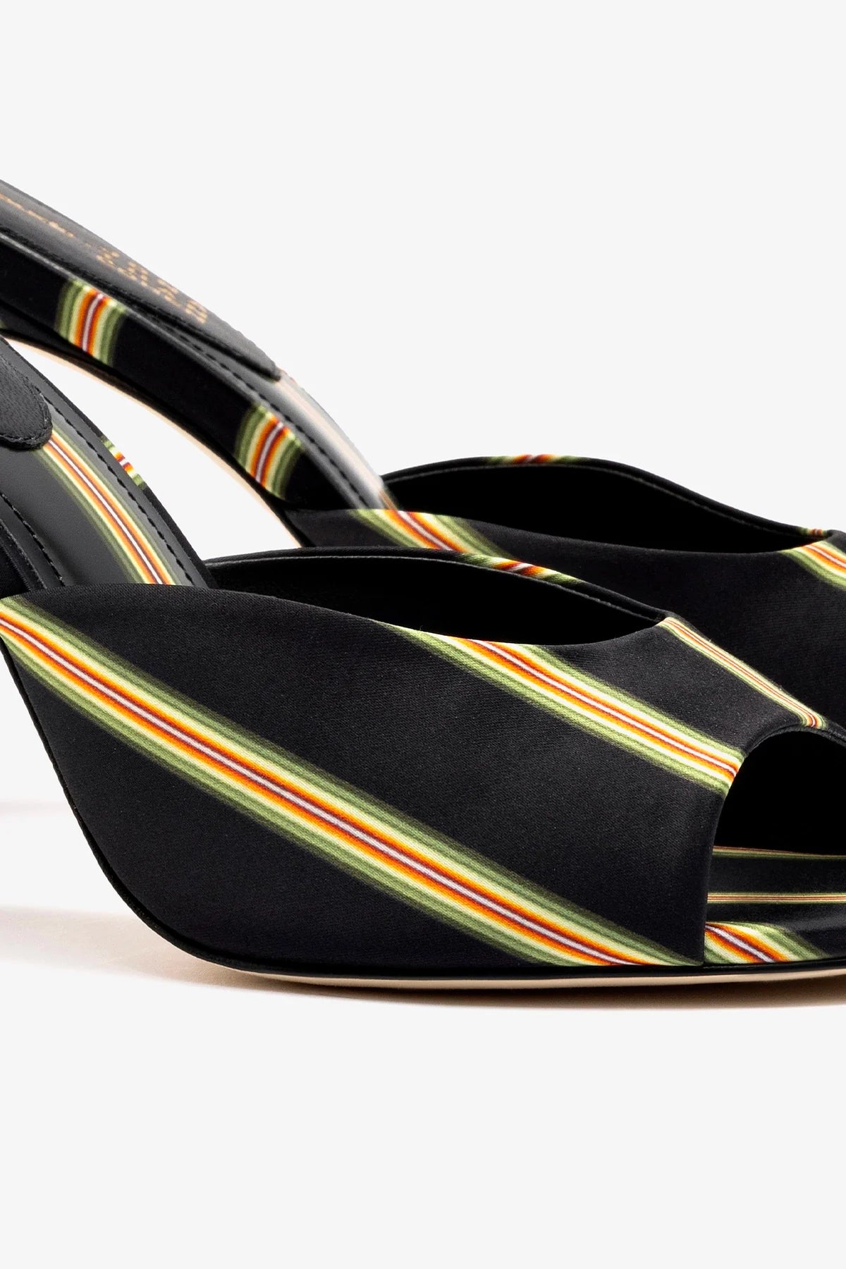 Larroudé x Jonathan Cohen Mule In Black Striped Satin - Image 4